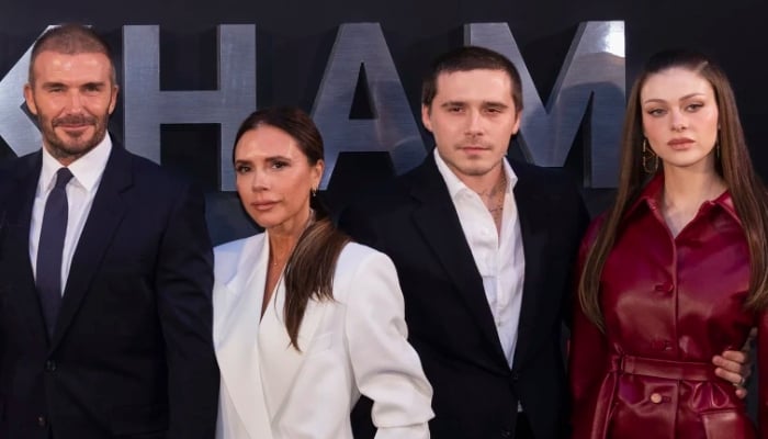 Brooklyn Beckham with his parents Victoria & David Beckham and wife Nicola Peltz