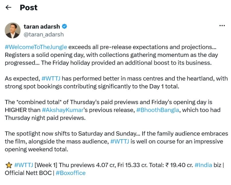 Akshay Kumar’s ‘Welcome to the Jungle’ eyes weekend boost after solid box office debut