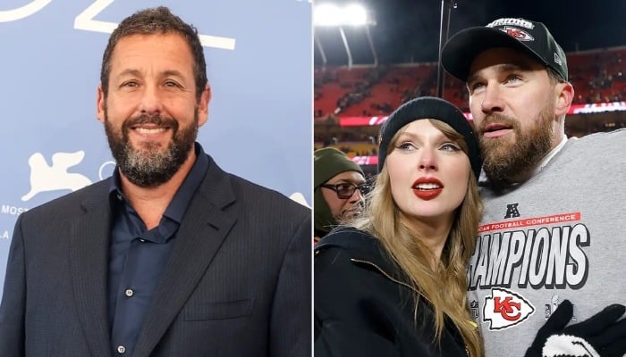 Adam Sandler warms up on court before officiating Taylor Swift, Travis Kelce wedding