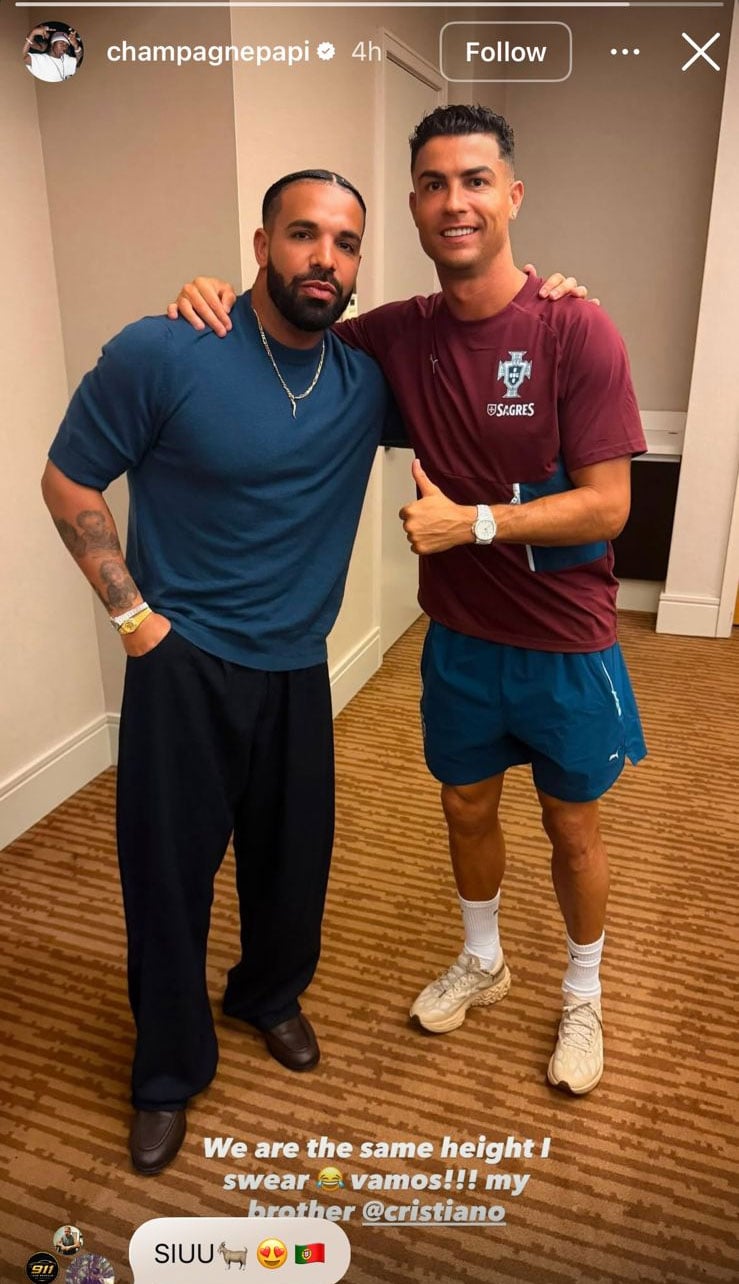 Drake makes a hilarious claim about his height after meeting Cristiano Ronaldo
