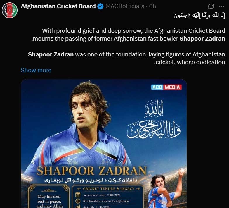 Shapoor Zadran, Afghanistan fast bowler dies at 38: What to know