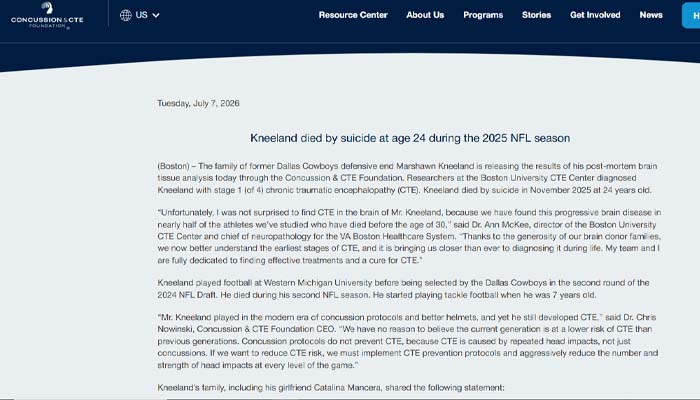 Marshawn Kneeland diagnosed with CTE after death at 24 last year