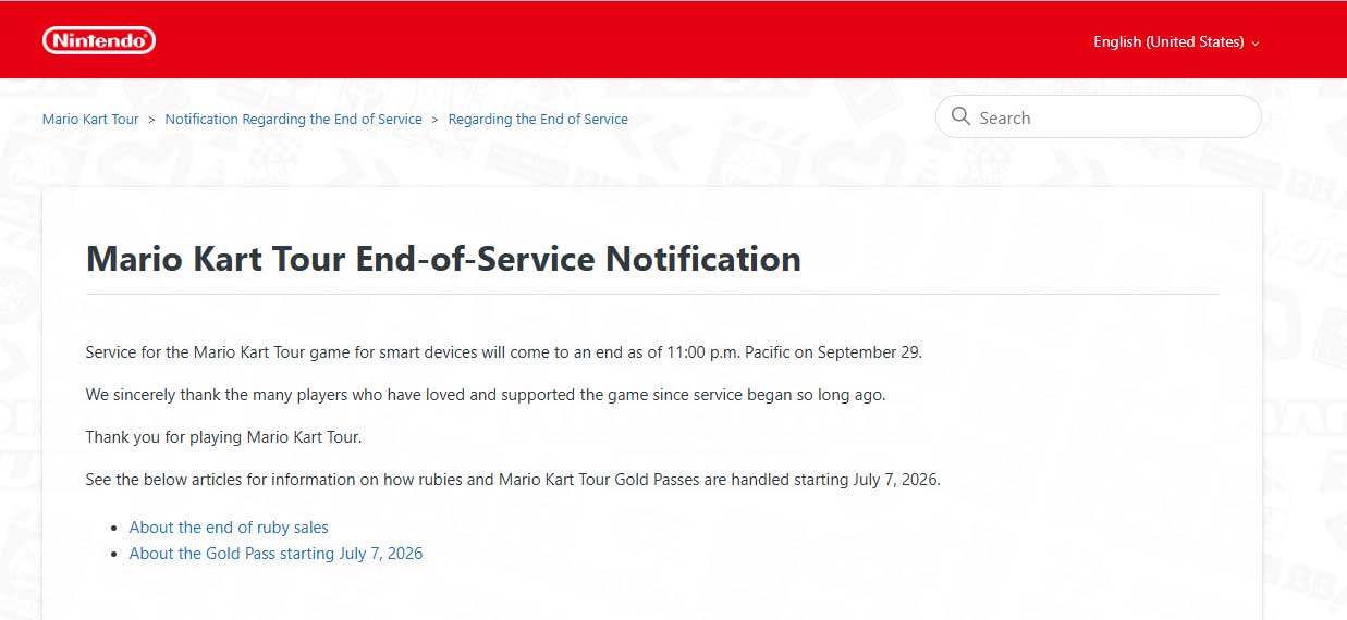 Nintendo announces shutdown of Mario Kart tour after seven years