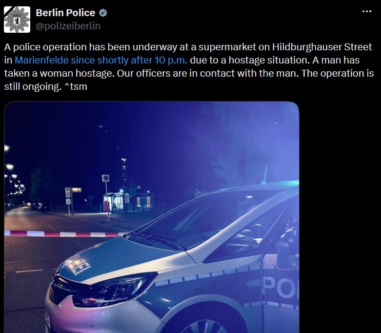 Berlin: Man holds woman hostage in supermarket, police operation underway