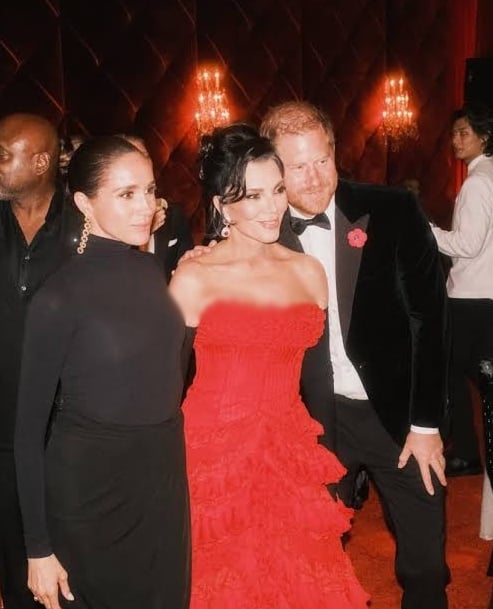 Prince Harry and Meghan Markle with Kris Jenner on her 70th birthday bash