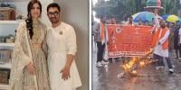 انتہا پسند ہندوؤں نے گوری سپراٹ سے شادی پر عامر خان کا پُتلا جلا دیا