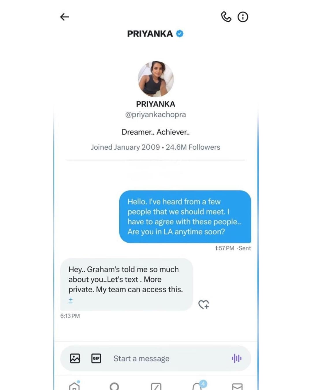 Priyanka Chopra and Nick Jonas first DM