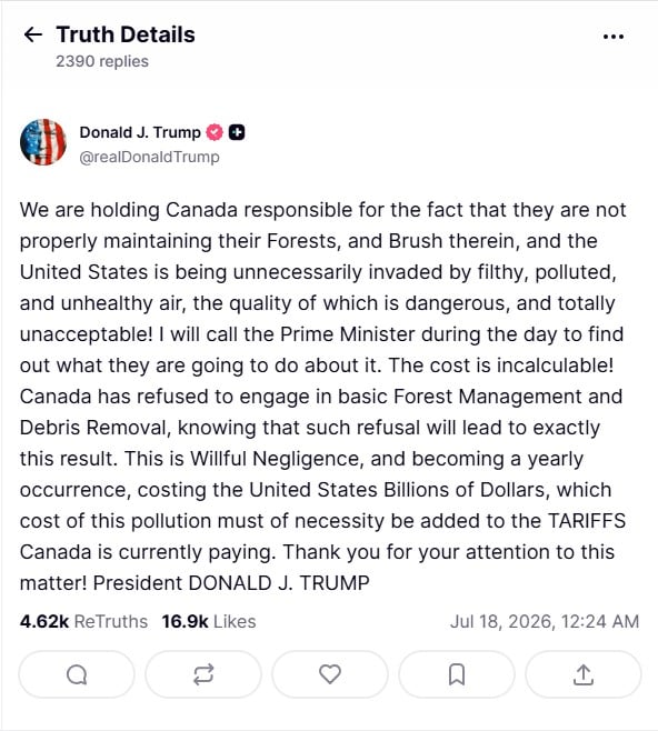 Canadas wildfire smoke sparks warning of new higher tariffs from Trump