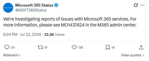 Microsoft outage hits Outlook, Teams, Azure, Store, and Copilot
