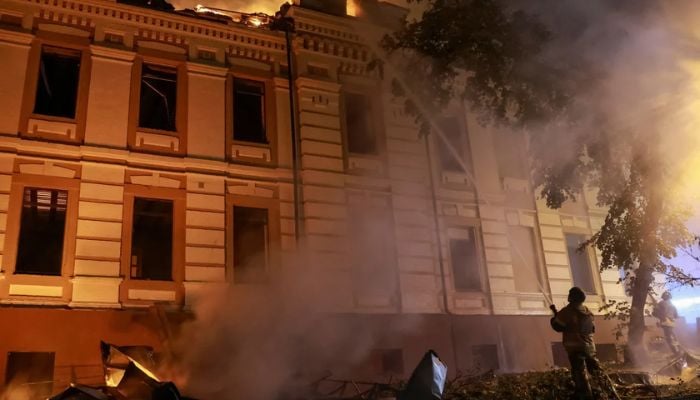 Fire erupts in Kyiv following heavy overnight Russian missile assault