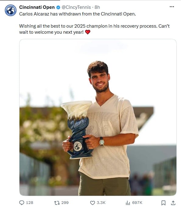 Carlos Alcaraz’s Cincinnati Open withdrawal before US Open sparks concerns