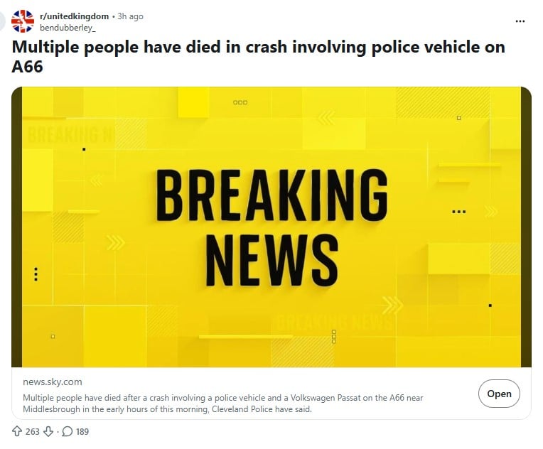 A66 south bank crash: Several killed in serious collision after police pursuit