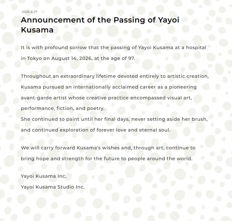 Yayoi Kusama, Polka-Dot artist, dies at 97: Cause of death revealed