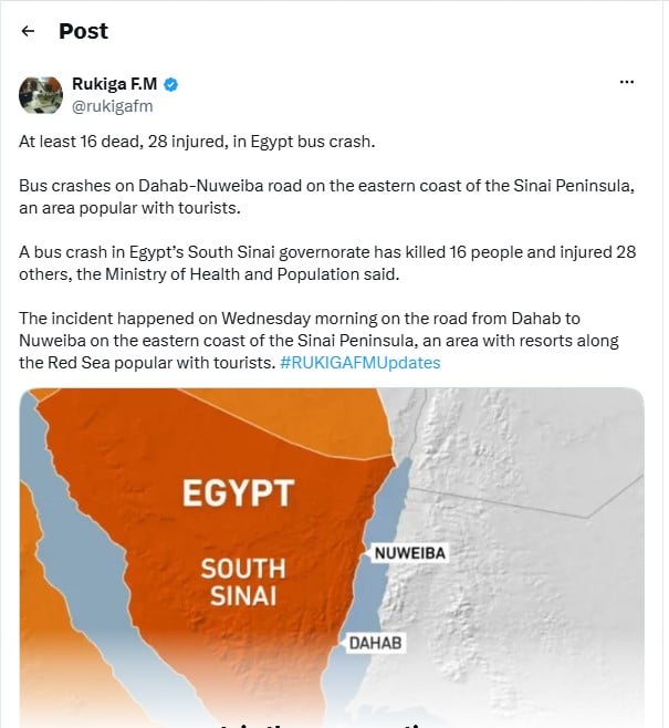 Egypts Red Sea coast bus crash kills at least 16 as health authorities respond