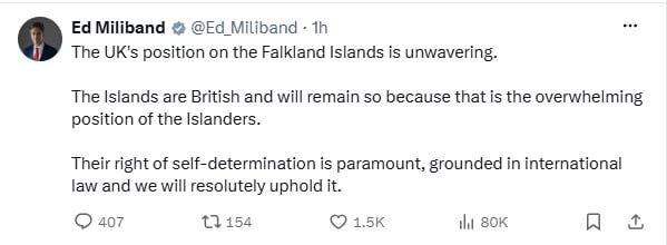 UK rejects Milei’s Falklands oil sanctions threat as tensions rise