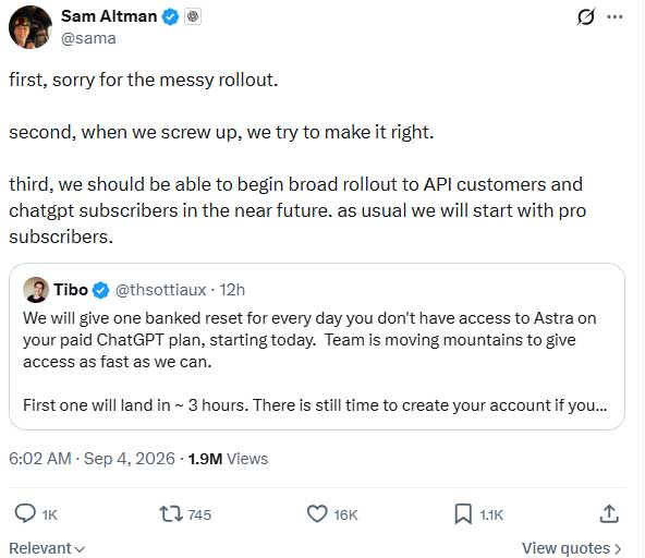 Sam Altman apologises to users after staggered launch of GPT-6 Astra