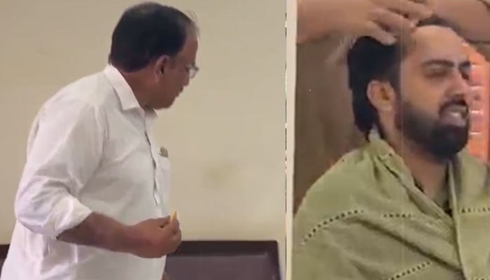 خیبر پختونخوا: ڈی پی او کے دفتر میں شہری کے بال بنوانے کی ویڈیو وائرل