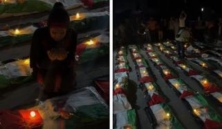 غزہ: 70 بچوں سمیت 100 فلسطینی شہداء کی اجتماعی نمازِ جنازہ اور تدفین