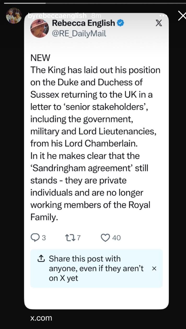 King Charles makes Prince Harry, Meghan Markle’s royal status clear in key letter