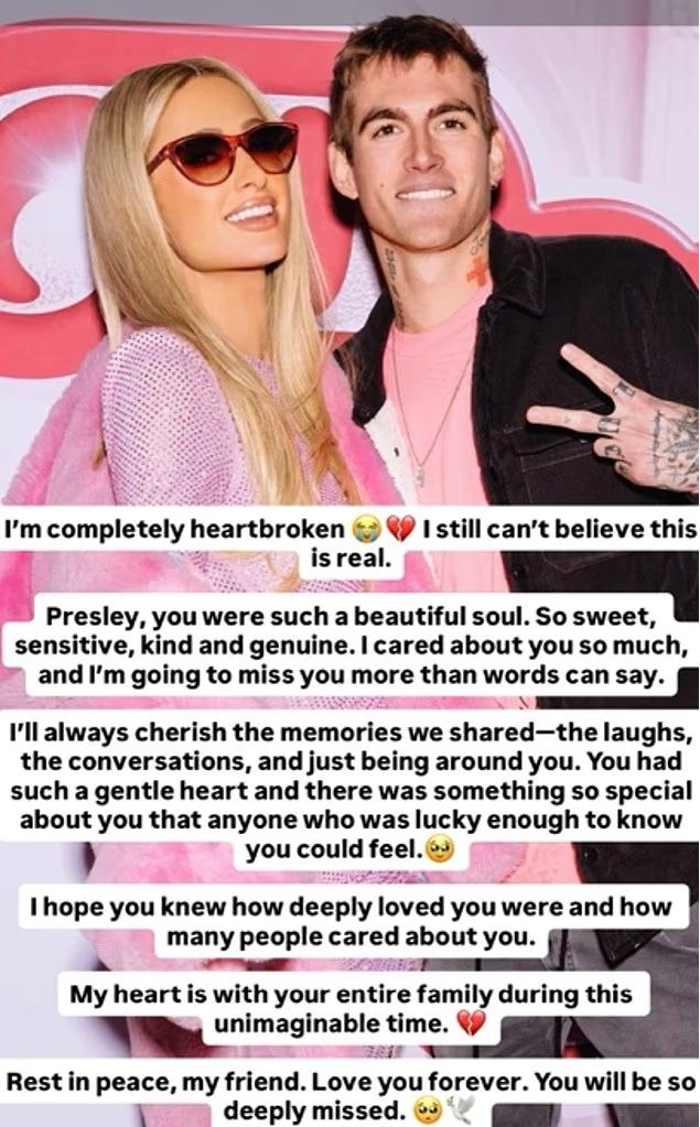 Paris Hilton breaks her silence after Presley Gerber’s sudden death at 27