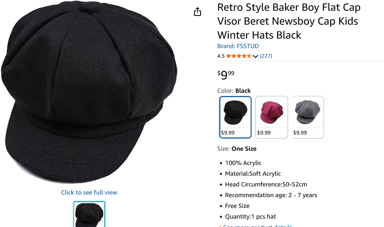 Black Velvet Baker Boy Cap
