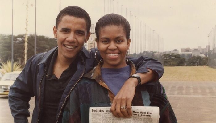 Barack Obama is seen as a teenager with wife Michelle Obama
