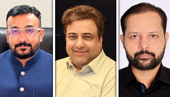 دائیں سے بائیں (کامران خان، میاں شعیب، راشد اعوان) - کولاج فوٹو: فائل