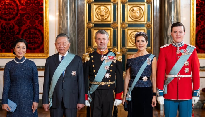 Prince Christian grabs spotlight as he makes state banquet debut with Frederik, Mary