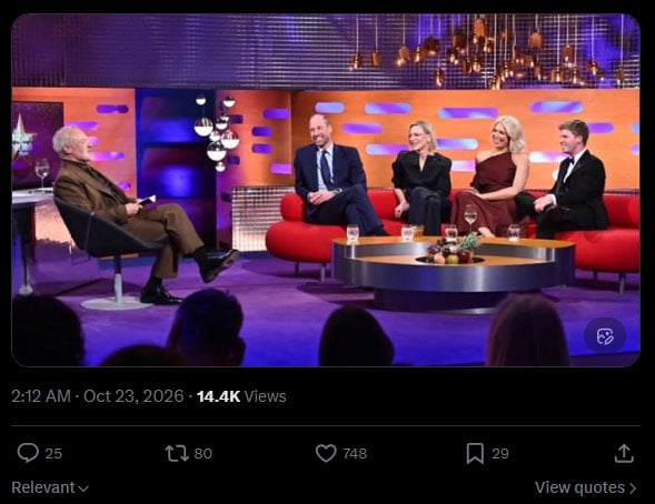 Prince William’s surprise first appearance at Graham Norton Show divides internet